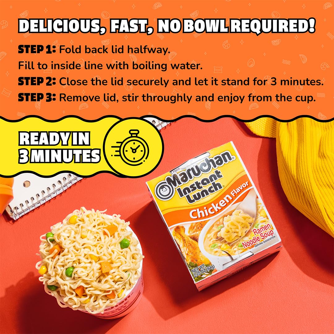 Maruchan Instant Lunch Ramen Noodles, Chicken Flavor – Japanese-Style Instant Noodle Soup, Easy Meal Ready in 3 Minutes – 2.25 Oz. (12 Pack) - Image 6