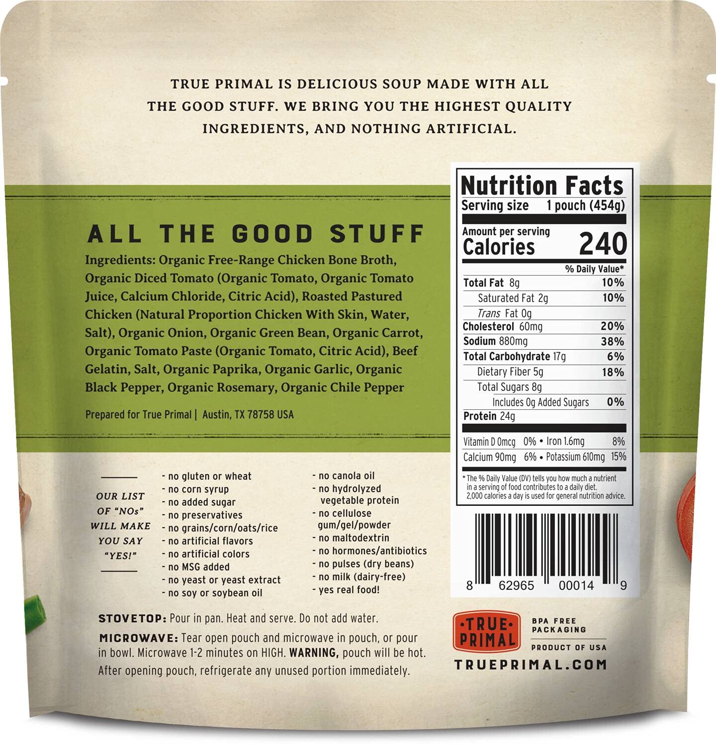 True Primal Chicken & Vegetable Soup 8-pack, Ready to eat, Gluten free, Paleo, Pastured chicken, Whole30, Bone broth - Image 2