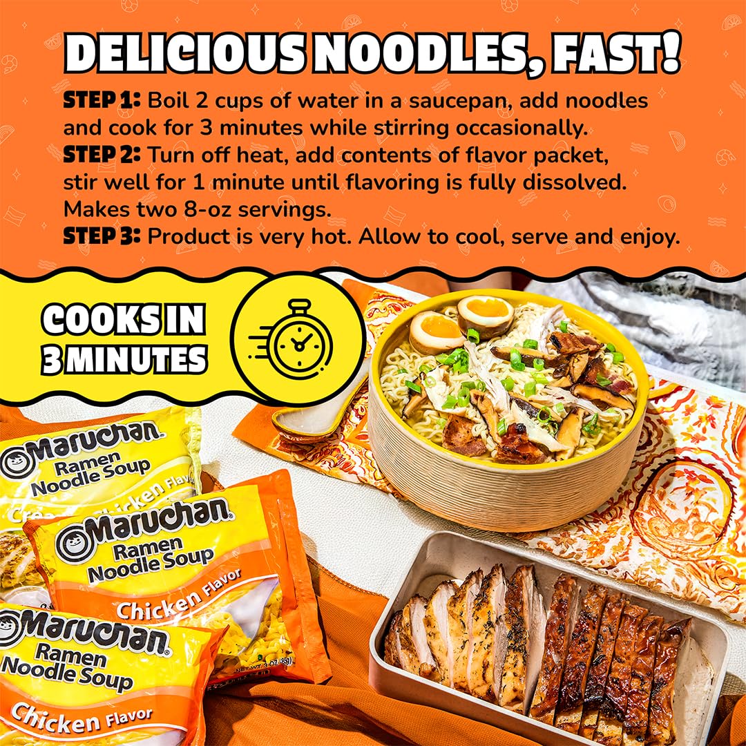 Maruchan Ramen Noodle Soup, Chicken Flavor – Japanese-Style Instant Noodles, Quick & Easy Meal for Kids, Students & Busy Families – 3 Oz. (24 Pack) - Image 6